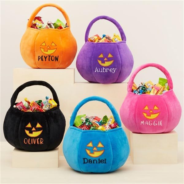 Personalization Universe Jack-o'-Lantern Embroidered Plush Halloween Treat Bag, Candy Bag, Perfect for Trick or Treating