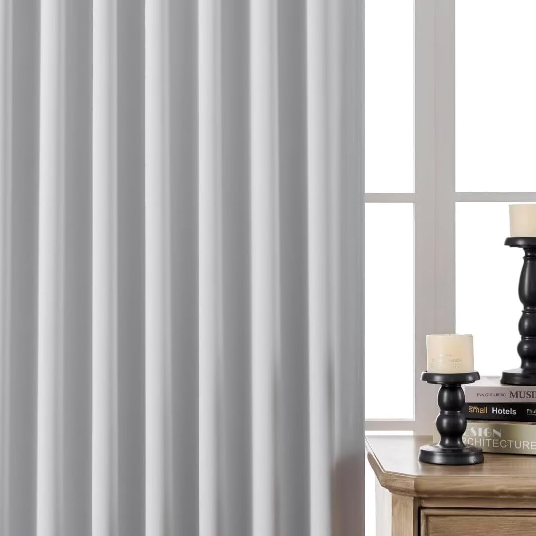 Joydeco 108 Inch 60% Blackout White Curtains 2 Panels,Elegant Soft Sheer Curtains for Bedroom,Thermal Insulated Black Out Drapes for Living Room,Rod Pocket Back Tab Drapes(W37xL108 Inch,Greyish White)