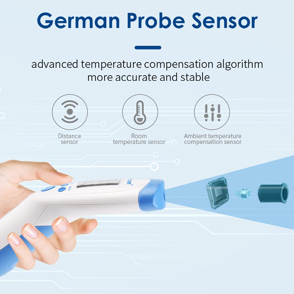 Berrcom Non-Contact Infrared Forehead Thermometer for Adults and Kids, 3-in-1 Digital Fever Thermometers with LCD Display and Fever Alert, Contactless Temperature Reader