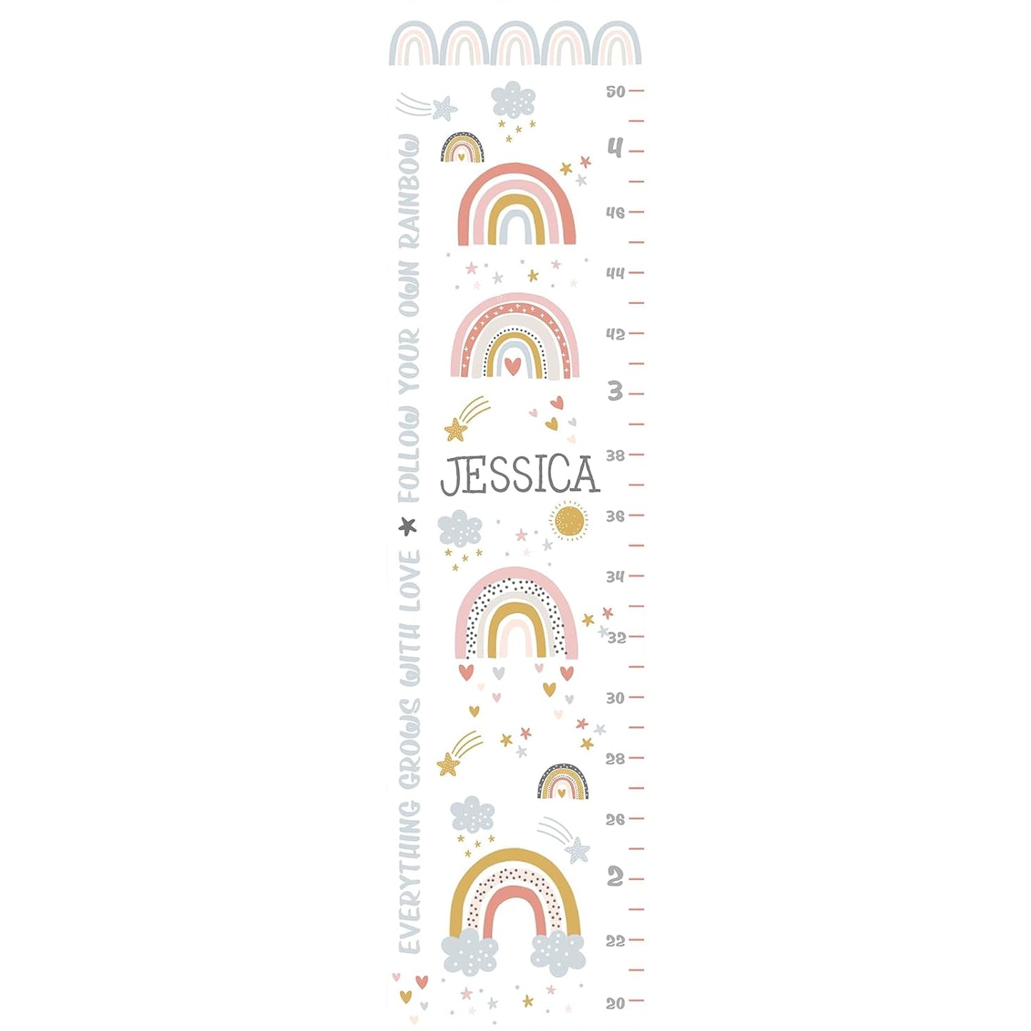 Personalized Kids Height Chart - Canvas Growth Ruler for Boys and Girls - Custom Name Banner with Removable Nursery Wall Decor - Gift for Kid’s Room Decoration