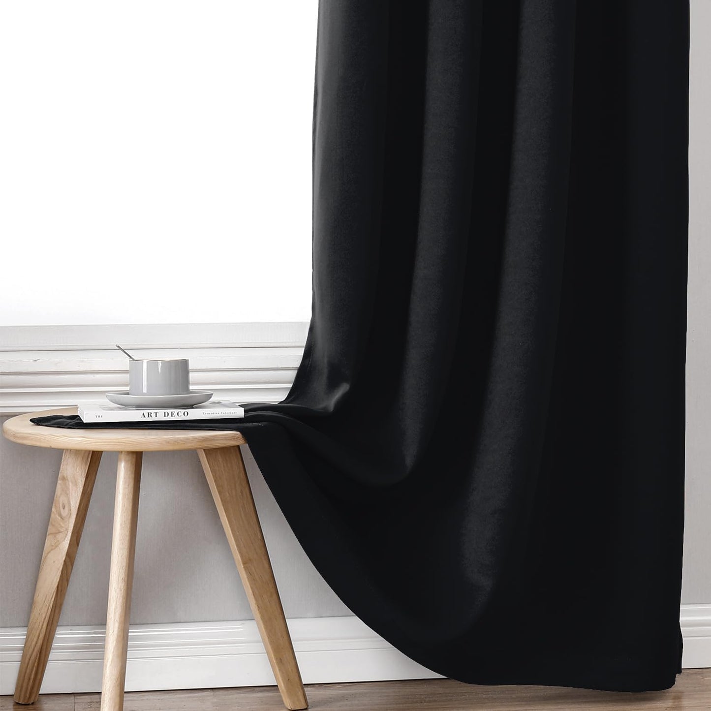 ChrisDowa 100% Blackout Curtains for Bedroom with Black Liner, 2 Thick Layers Total Blackout Thermal Insulated Grommet Window Curtains 2 Panels Set (Black, 52 x 72 Inch)