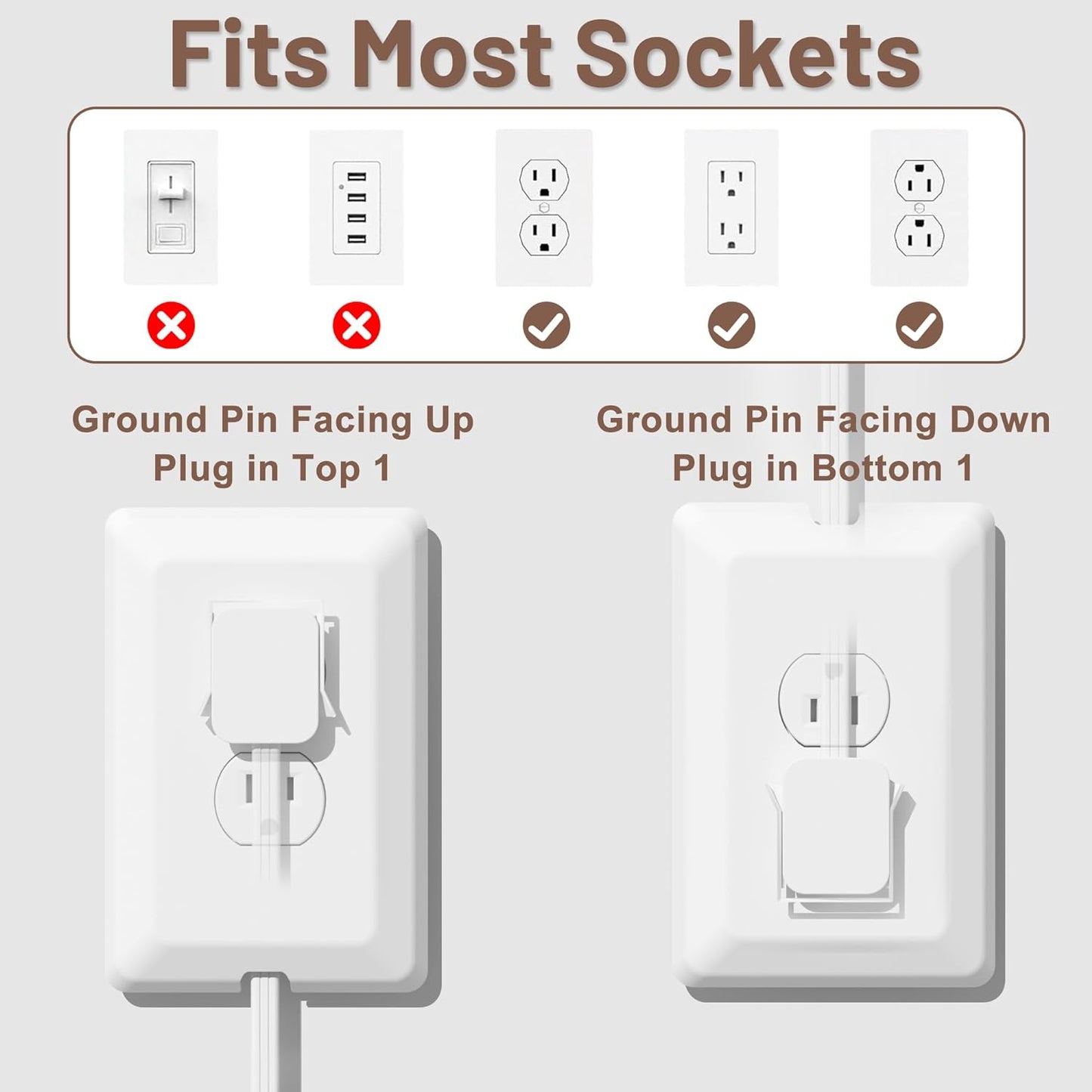 8FT Flat Plug Extension Cord with 3 Outlet Power Strip,Ultra Thin Outlet Concealer with Outlet Covers Baby Proofing,Flat Face Outlet Extender for Home,Bedroom,Kitchen with ETL Listed,White