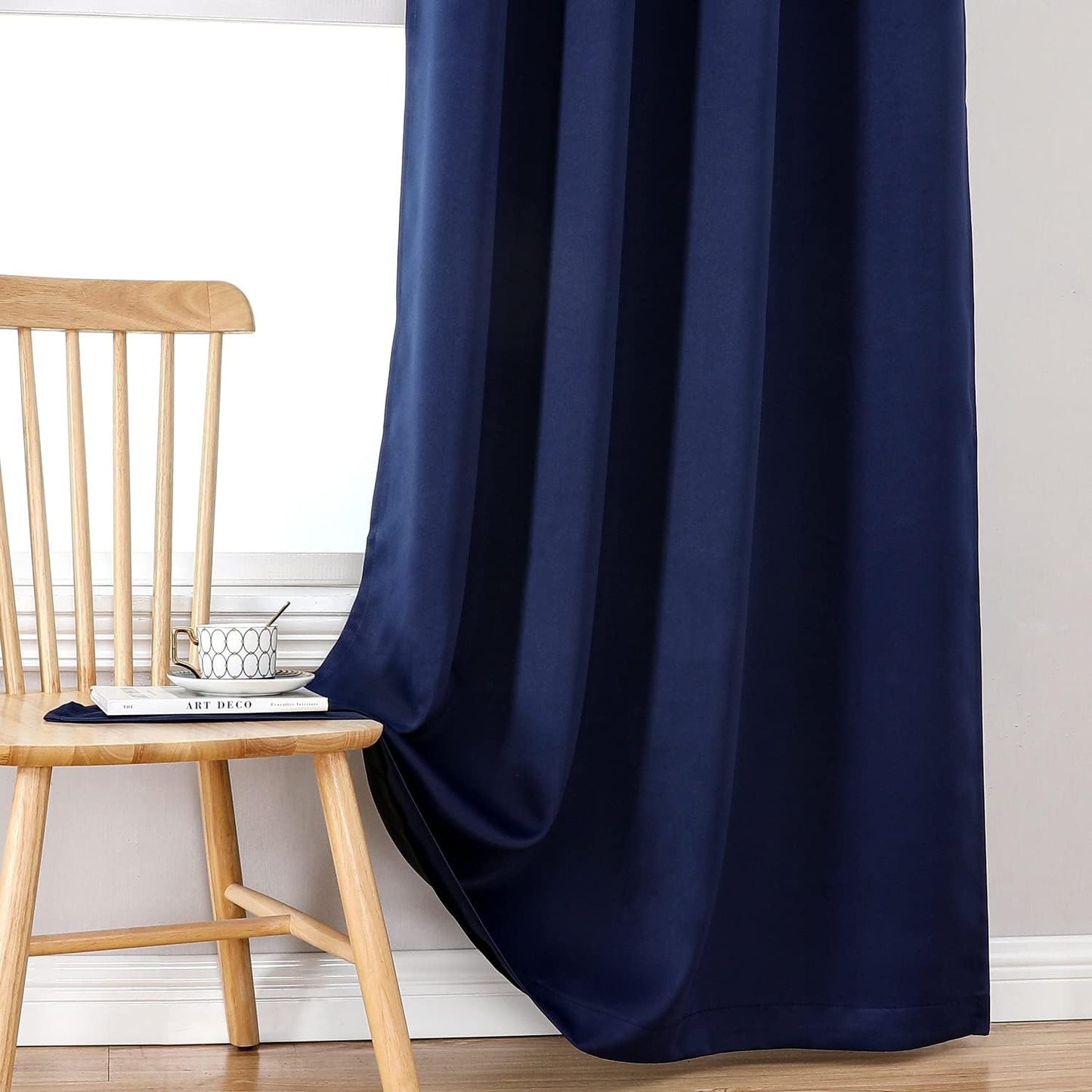ChrisDowa 100% Blackout Curtains for Bedroom with Black Liner, 2 Thick Layers Total Blackout Thermal Insulated Grommet Window Curtains 2 Panels Set (Navy Blue, 42 x 63 Inch)