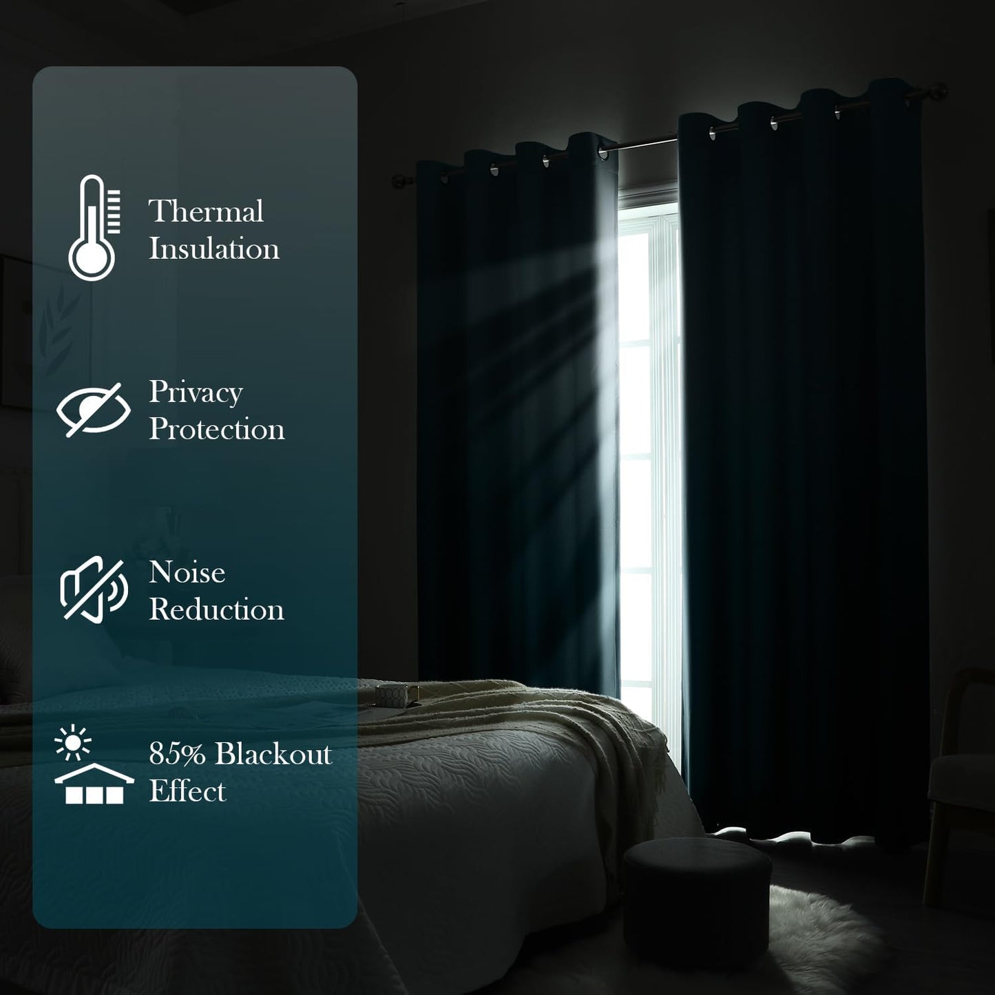 HOMEIDEAS Turquoise Ombre Blackout Curtains 52 X 96 Inch Length Gradient Room Darkening Thermal Insulated Energy Saving Grommet 2 Panels Window Drapes for Living Room, Bedroom
