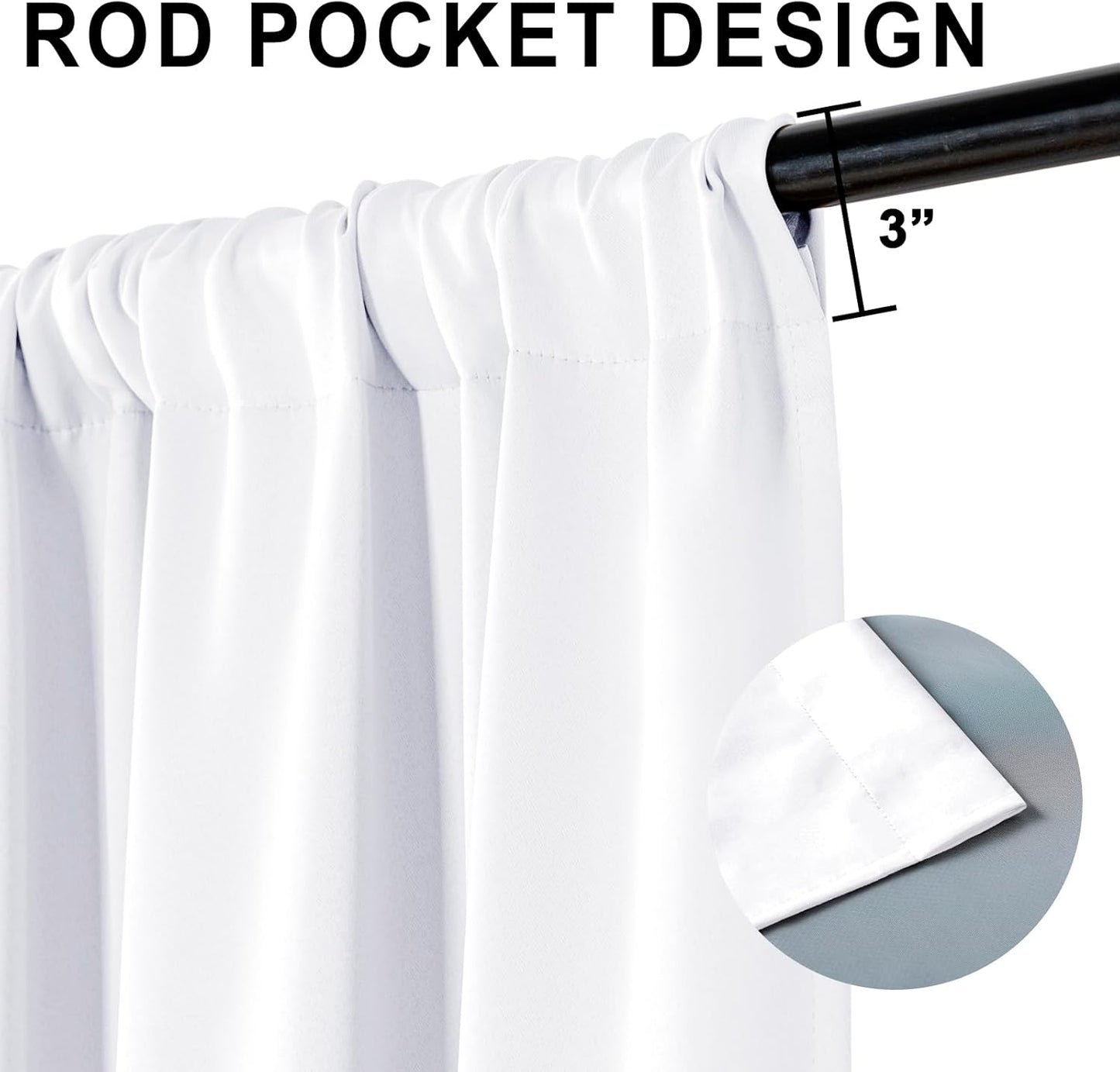 XWZO White 100% Blackout Curtains - Heat and Full Light Blocking Drapes with Black Liner for Bedroom/Laundry Room, Rod Pocket Window Panels with Tiebacks, White, W38 x L72, Set of 2
