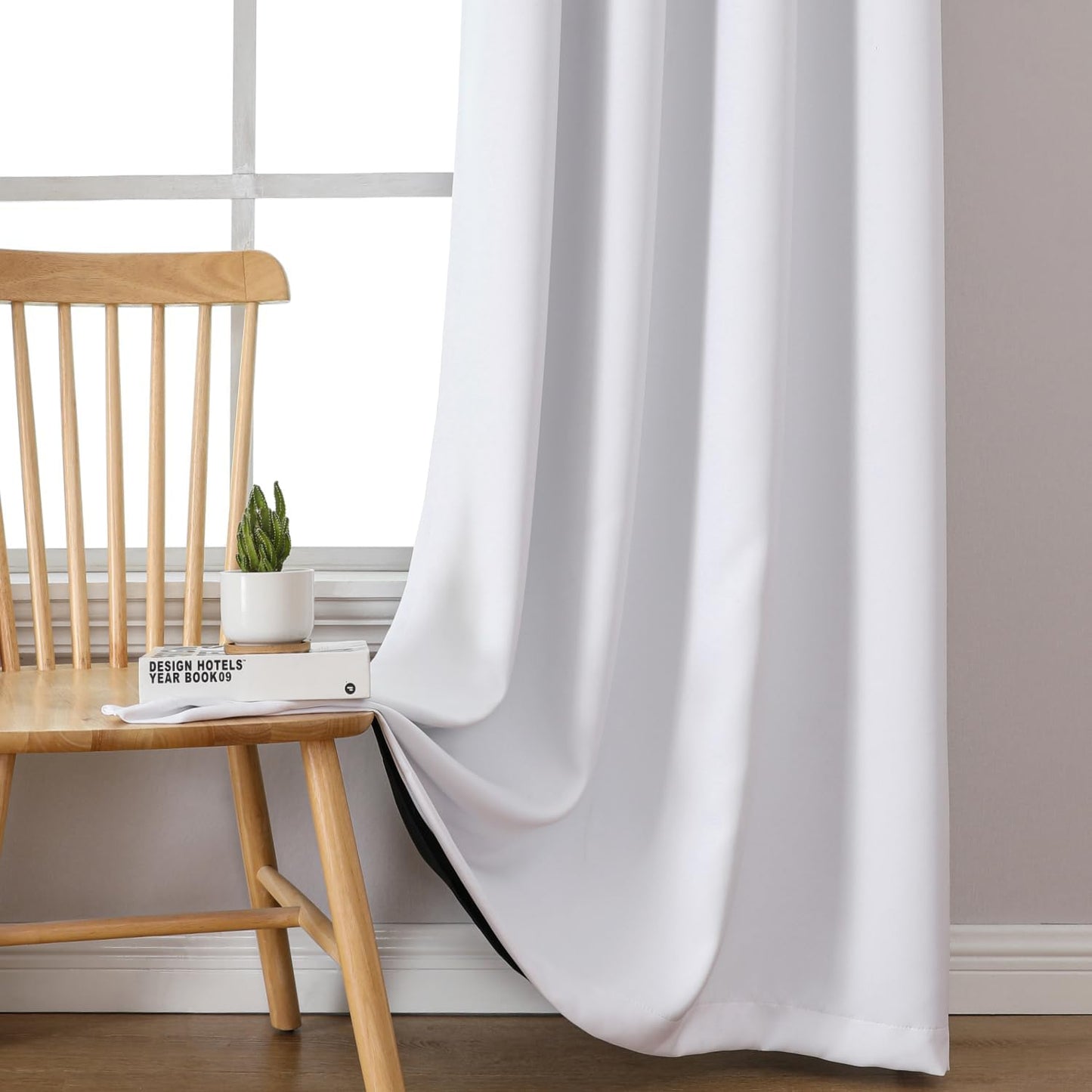 ChrisDowa White 100% Blackout Curtains for Bedroom with Black Liner, 2 Thick Layers Total Blackout Thermal Insulated Grommet Window Curtains 2 Panels Set (Pure White, 52 x 72 Inch)