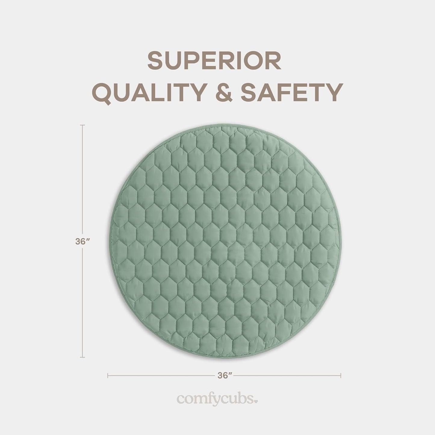 Comfy Cubs Round Kids Play Mat -Small 36 inches Soft Quilted Baby Floor Mat with Non-Slip Bottom - Plush Design for Toddlers' Playtime and Relaxation - Comfortable and Durable - Fern