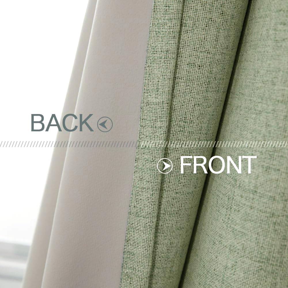 MIULEE Linen Texture Curtains for Bedroom Solid 100% Blackout Thermal Insulated Sage Green Curtains Grommet Room Darkening Drapes for Living Room Nursery 52x63 Inch (2 Panels)