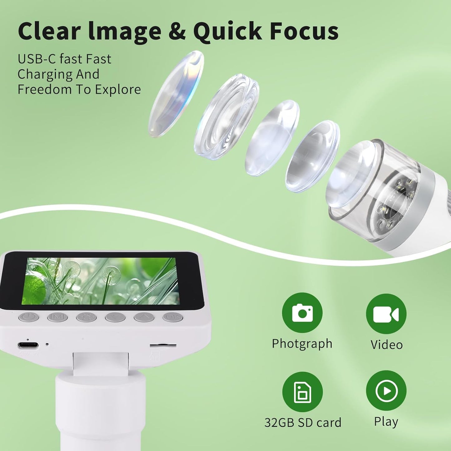 Microscope for Kids with up to 1000X Magnification, 3.5-inch Foldable Color Screen, 2-in-1 USB Microscope with Photo and Video for Classroom Education, Learning and Exploration