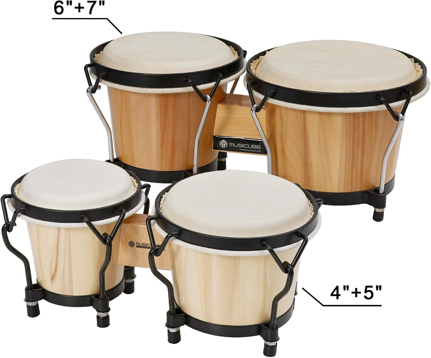 MUSICUBE Bongo Drum Set for Kids Adults 4” and 5” Tunable Hand-Crafted Wooden Bongos Percussion Instrument with Tuning Wrench Mini Bongo Drum Toys (Natural Skin)