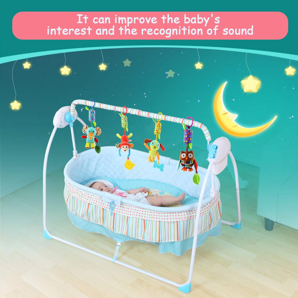 4 PCS Baby Soft Hanging Rattle Crinkle Squeaky Toy - Baby Toys for 0 3 6 9 to 1 Animal Ring Plush Stroller Infant Car Bed Crib Travel Activity Hanging Wind Chime with Teether for Boys Present