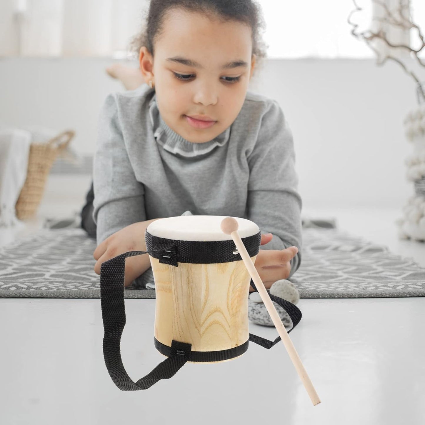 Vaguelly Kid Bongos Drum With Drum Stick Wood Percussion Musical Instrument for Kids Adults Beginners, 13cm