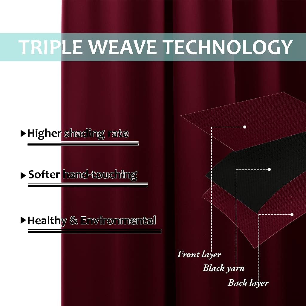 NICETOWN Blackout Curtains 84 inches Long, 2 Pieces, 42" Wide Each Panel, Wine Red, Full Light Blocking Drapes with Black Liner for Nursery, Thermal Insulated Draperies for Hall, Villa