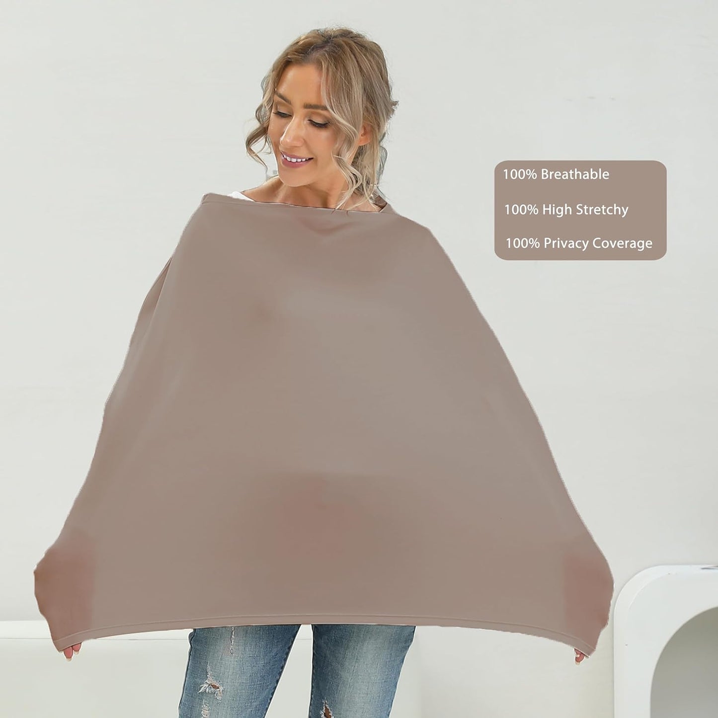 Breathable Car Seat Cover for Babies – Multi-Purpose Soft Rayon Nursing Cover for Breastfeeding, High Stretchy Infant Carseat Canopy, Stroller Cover (Smooth Rayon, Mocha Natural)
