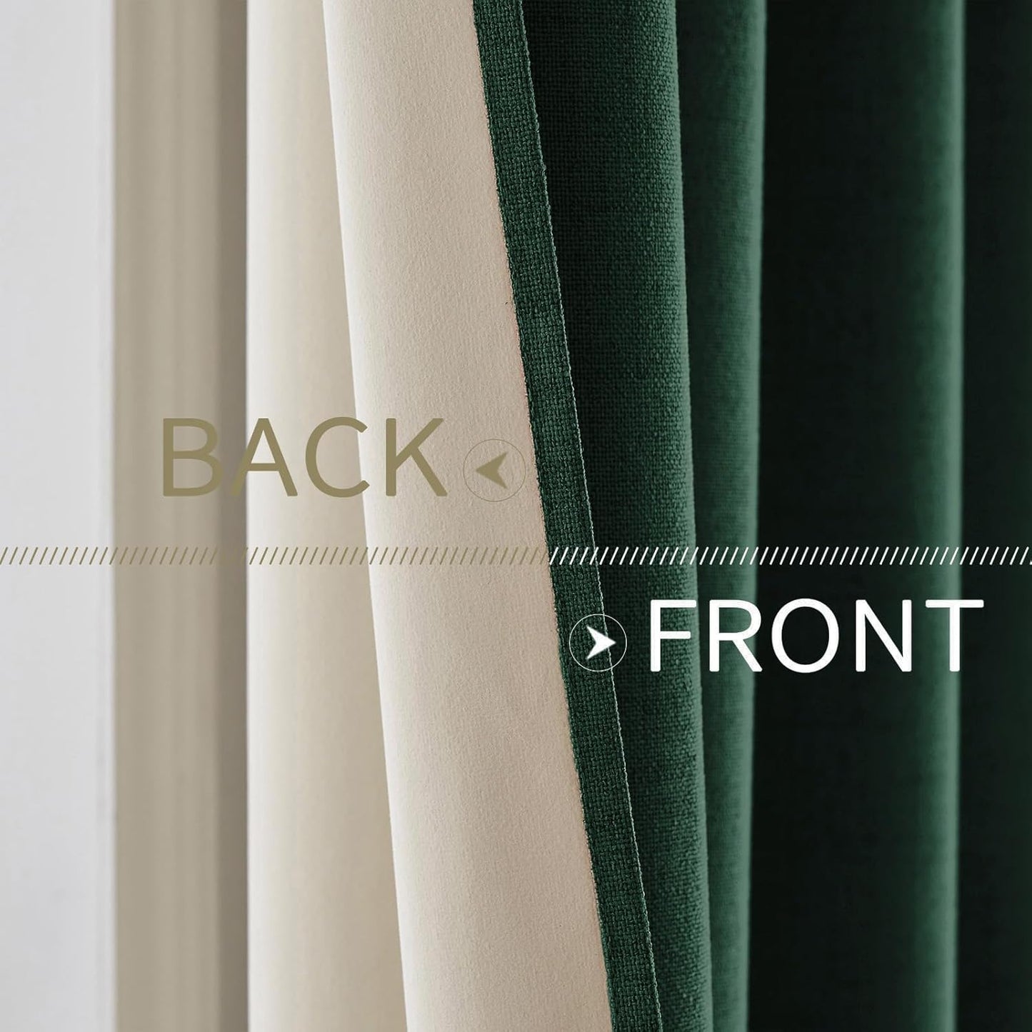 MIULEE Linen Curtains for Bedroom 100% Blackout Thermal Insulated Emerald Green Grommet Room Darkening Curtains & Drapes Christmas Decor for Living Room Nursery 52 x 90 Inch (2 Panels)