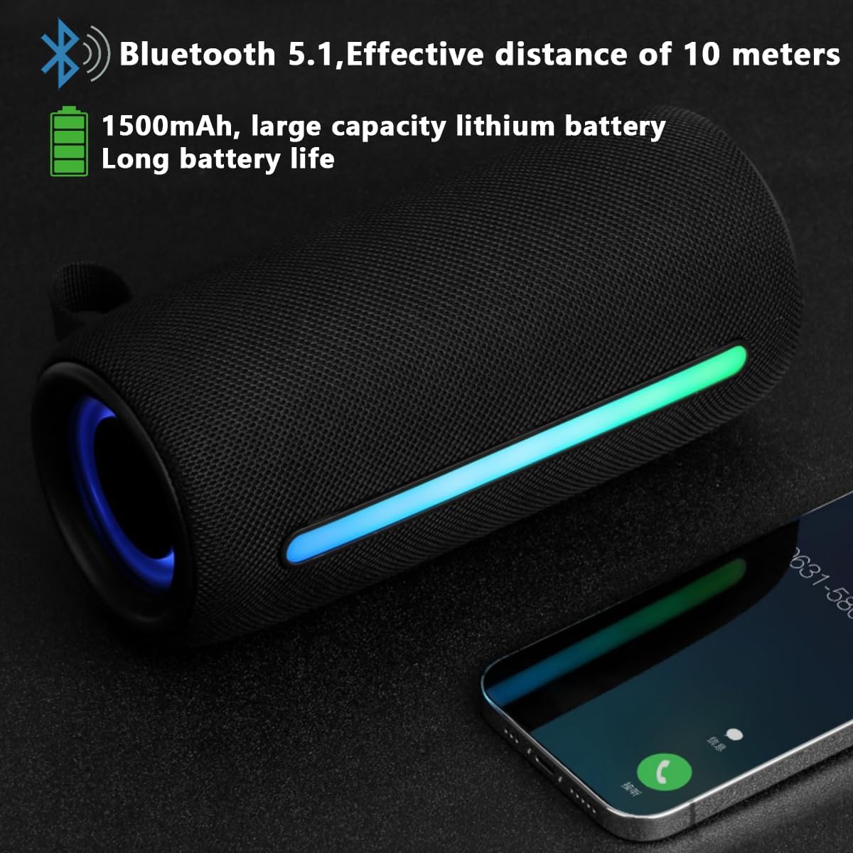 Portable Wireless Bluetooth Speaker: IPX6 Waterproof Audio,fm Radio,Loud USB/TF/AUX Play,LEDlights,TWS interconnected Stereo,Outdoor/Travel/Camping/Riding/Family/Party (red)