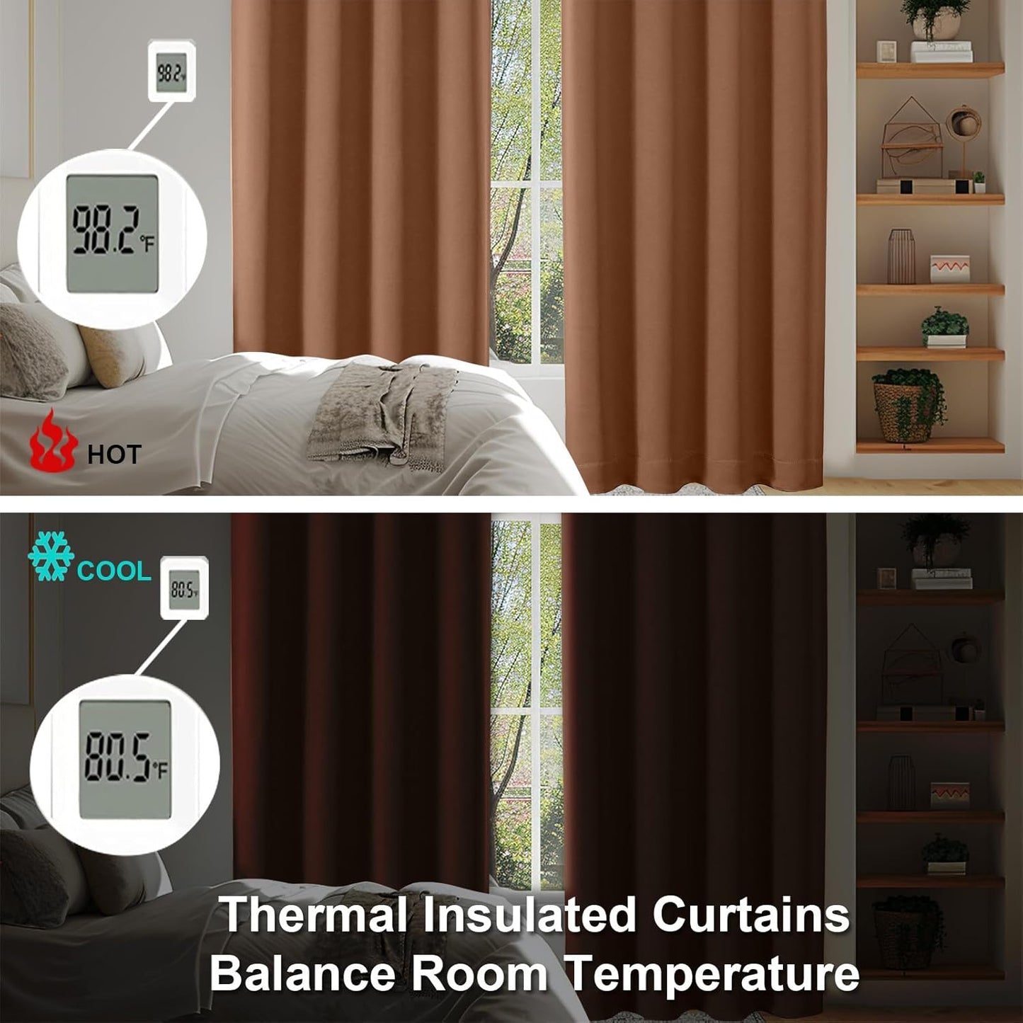 Simplebrand Ava Sun Baked Short 36 Inches Blackout Curtain 2 Panels Set, Half Window Rod Pocket Privacy Curtain Tiers for Kitchen, Curtains Blackout for Bathroom Shades, W40 x L36 Inch, Sun Baked