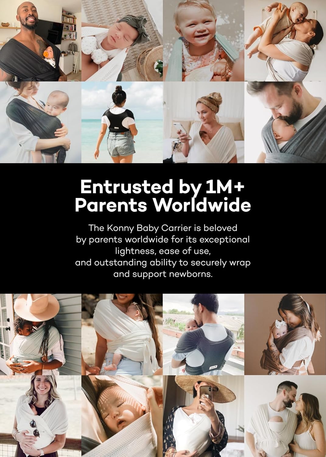 Konny Baby Carrier Flex SoftBreeze with Head Support - Adjustable, Easy to Wear Baby Wrap Sling, Perfect for Newborn Babies Essentials up to 44 lbs (XS-XL) - Blue Grey