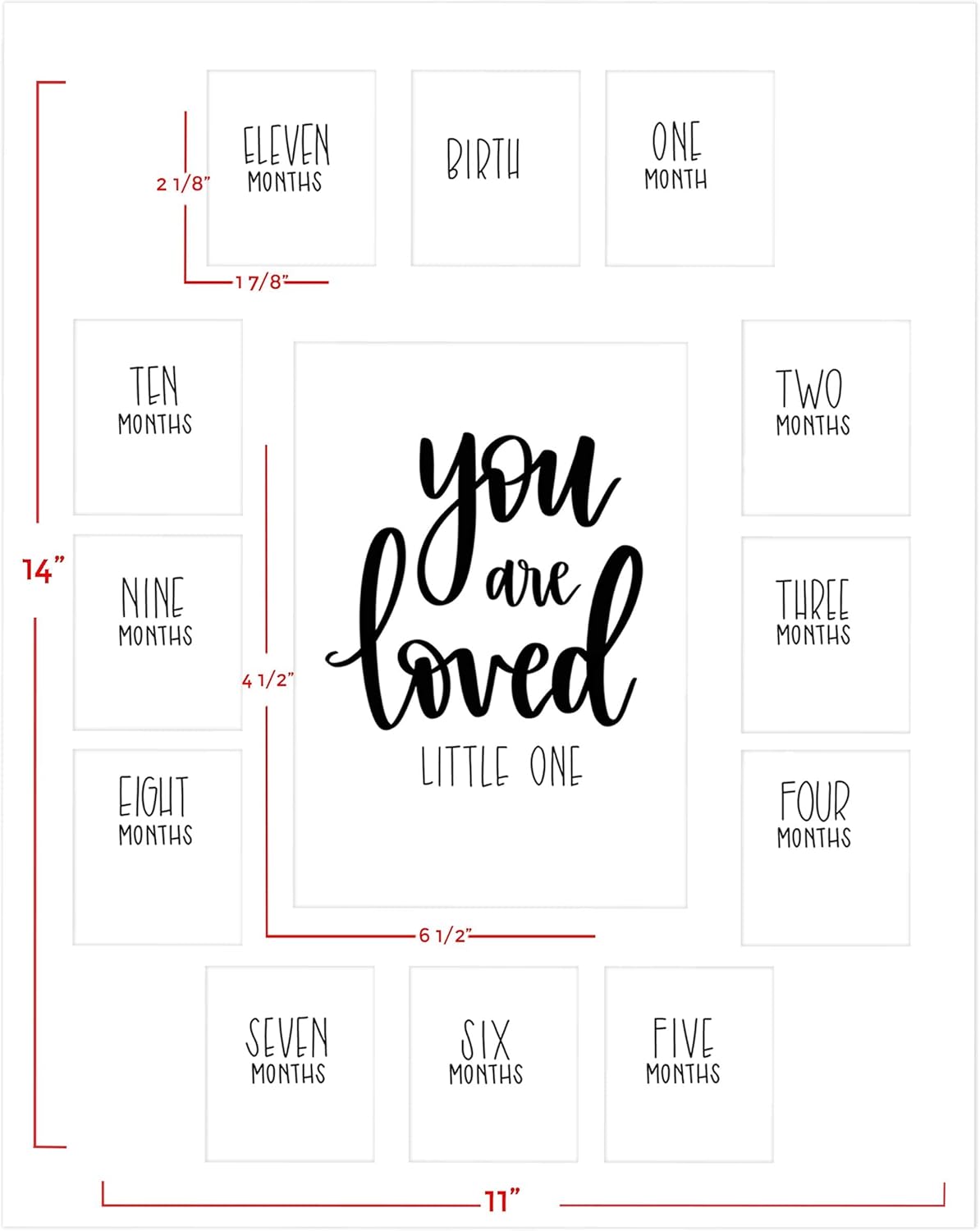Rustic Red Door You Are Loved Little One Picture Frame with 12 Slots - Registry for Baby Photo Frame - Grey Frame & Black Mat - My First Year Picture Frame (11x14 Inches)