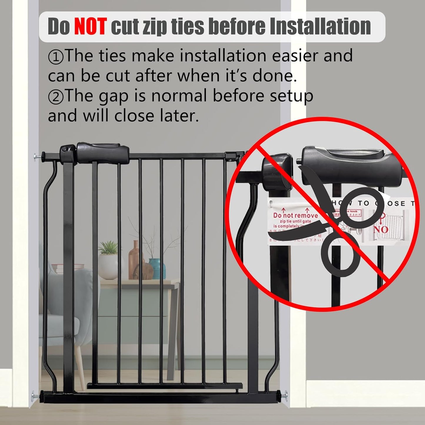 Walk Through Baby & Dog Gate 34-38.5 Inch, Auto Close, Tension Mounted Indoor Safety Gate for Stairs & Doorways - Black Metal, 30 Inch Tall