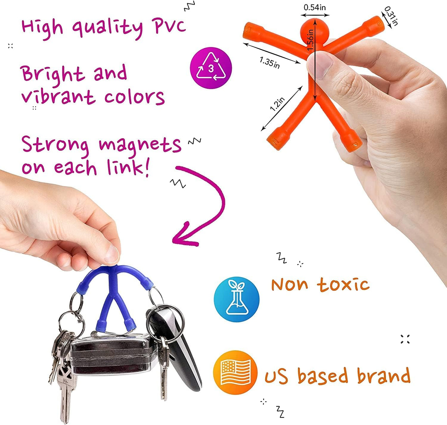 MAGMEN Classic Magnetic Fidget Toy Figures for Kids 3-8, Toddlers & Boys Girls | 10-Piece Solid Set for Travel, Road Trip, Desk & Stocking Stuffer Gifts.
