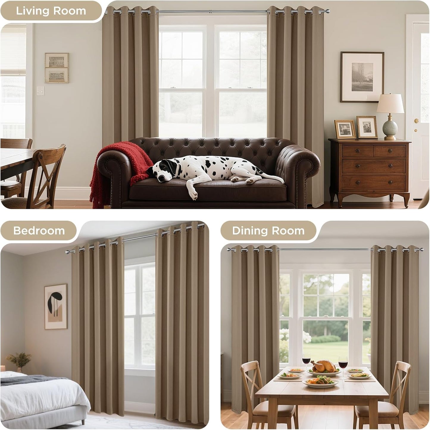Joydeco Blackout Curtains 54 Inch Length 2 Panels Set, Thermal Insulated Long Curtains& Drapes 2 Burg, Room Darkening Grommet Drapes for Living Room Bedroom Window (W52 x L54 Inch, Khaki)