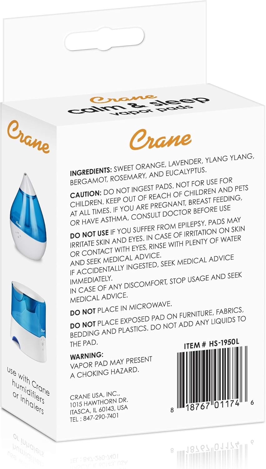 HealthSmart 500ML Essential Oil Diffuser, Humidifier and Aromatherapy Diffuser Bundle with Crane Lavender Orange Universal Vapor Pads, 12 Count