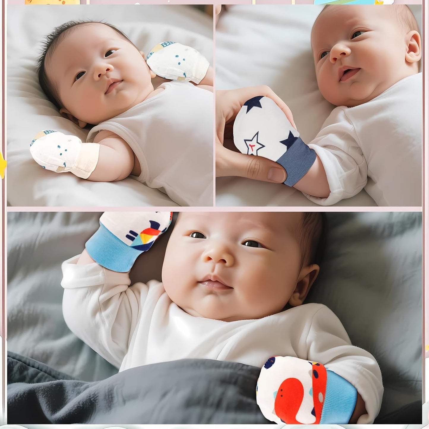 No Scratch Baby Mittens Newborn Infant Toddler Mittens Soft Elastic Wrist Gloves Mitten for 0-6 Months Boys Girls