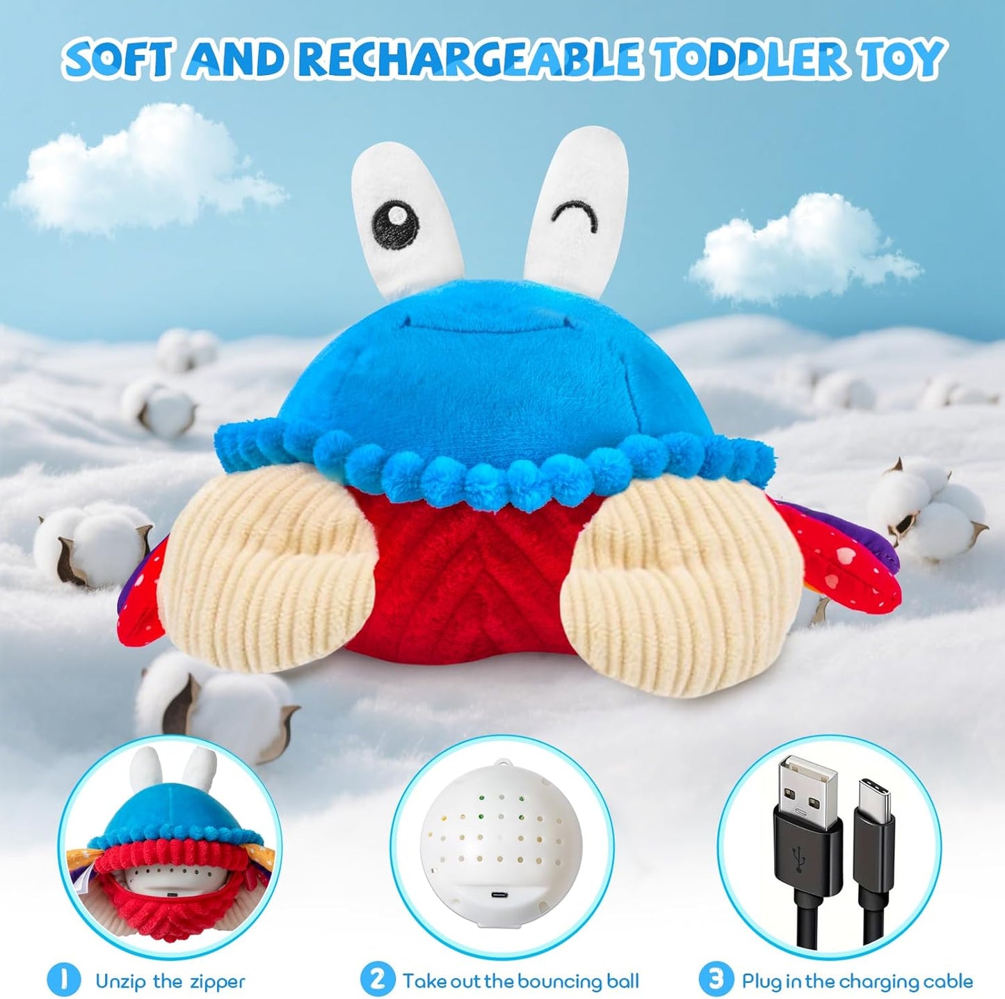 Baby Toys 12-18 Months, Musical Crawling Crab Plush Toy - 40 Songs & Recording Feature, Dancing Walking Moving Bouncing Tummy Time Toy, Sensory Toys for Toddlers 1-3, Birthday Gifts for Infants