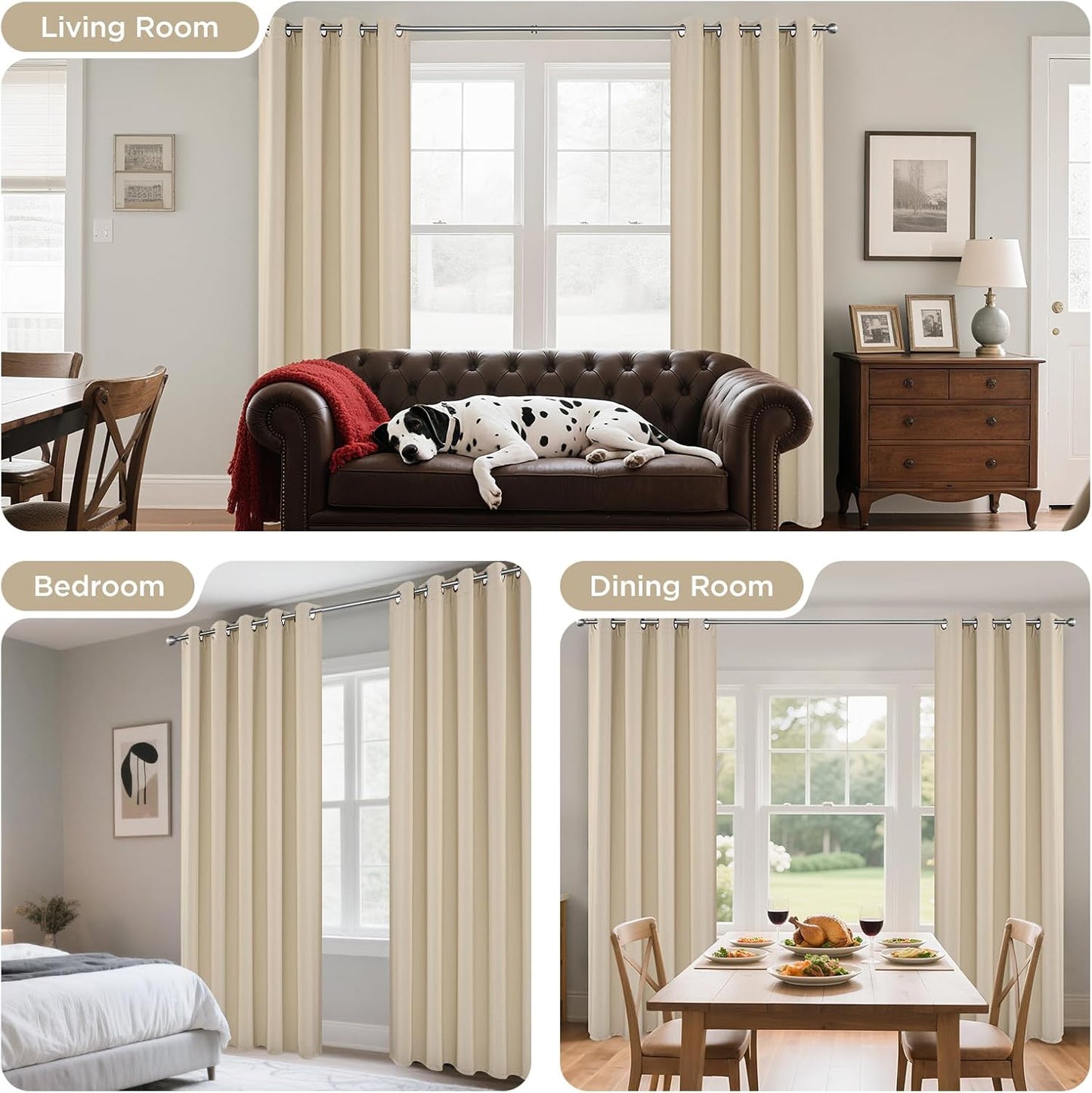 Joydeco Blackout Curtains 45 Inch Length 2 Panels Set, Thermal Insulated Long Curtains& Drapes 2 Burg, Room Darkening Grommet Drapes for Living Room Bedroom Window (W52 x L45 Inch, Light Beige)