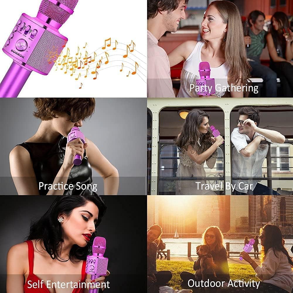BONAOK Wireless Bluetooth Karaoke Microphone,3-in-1 Portable Handheld Karaoke Mic Speaker Machine Birthday Home Party for PC or All Smartphone (Q37 Purple)
