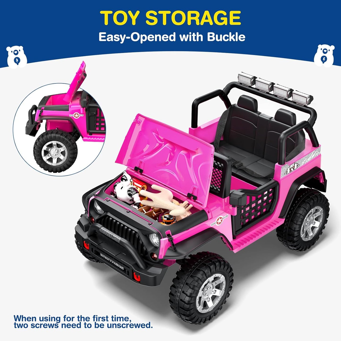 L8 2 Seater Ride On Car, 12V Kids Electric Car w/Remote Control, 4-Wheel Suspension, Bluetooth Speaker, Multi Music Modes, 3 Speeds, LED Lights, Xmas & Birthday Gift Ideas for Kids Ages 3+