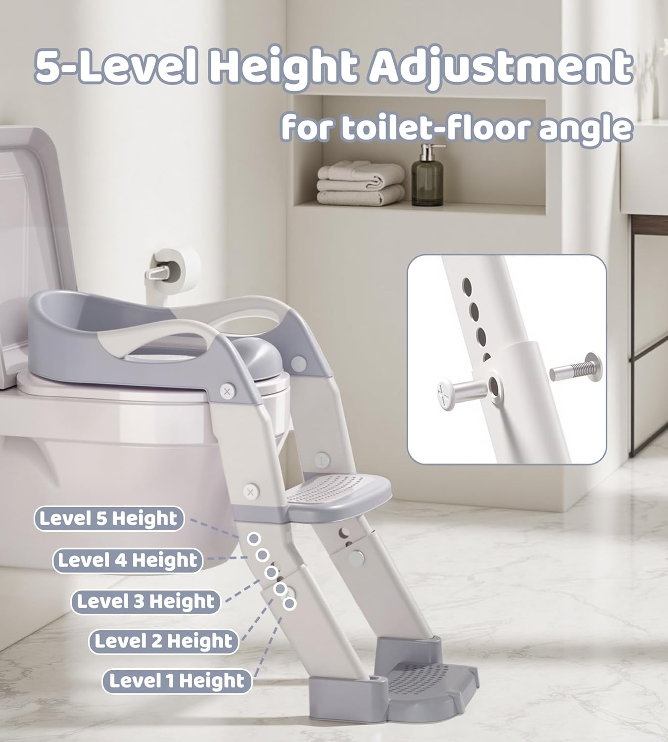 2-in-1 Toddler Potty Training Toilet Seat with Step Stool Ladder – Adjustable Height Potty Chair Urinal for Baby Boys Girls Age 1-3, Foldable Training Potty with Splash Guard & Anti-Slip Feet, Purple