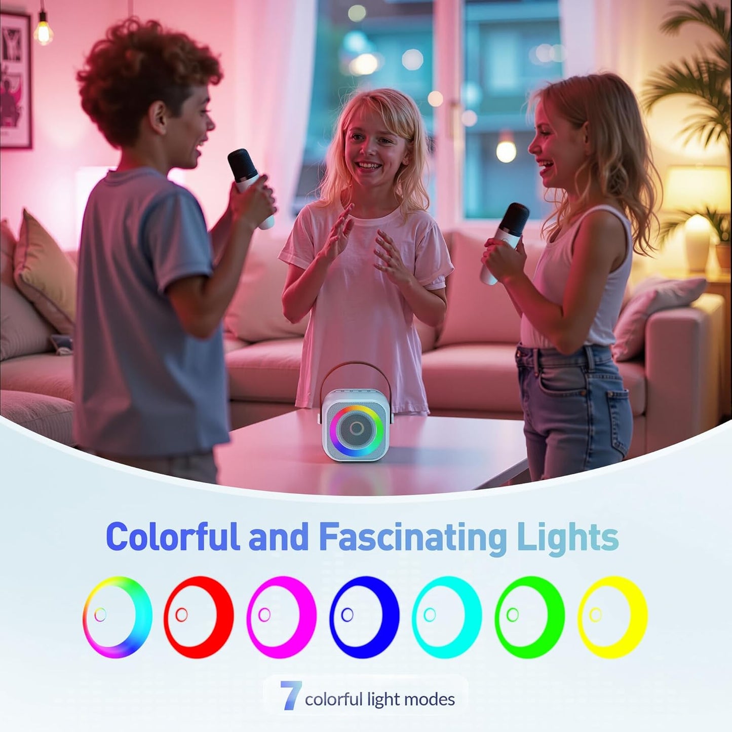 Karaoke Machine, Portable Bluetooth Speaker with 2 Wireless Microphones for Kids, Karaoke Toys Gifts Toys for Girls Boys Family Home Party (Blue)