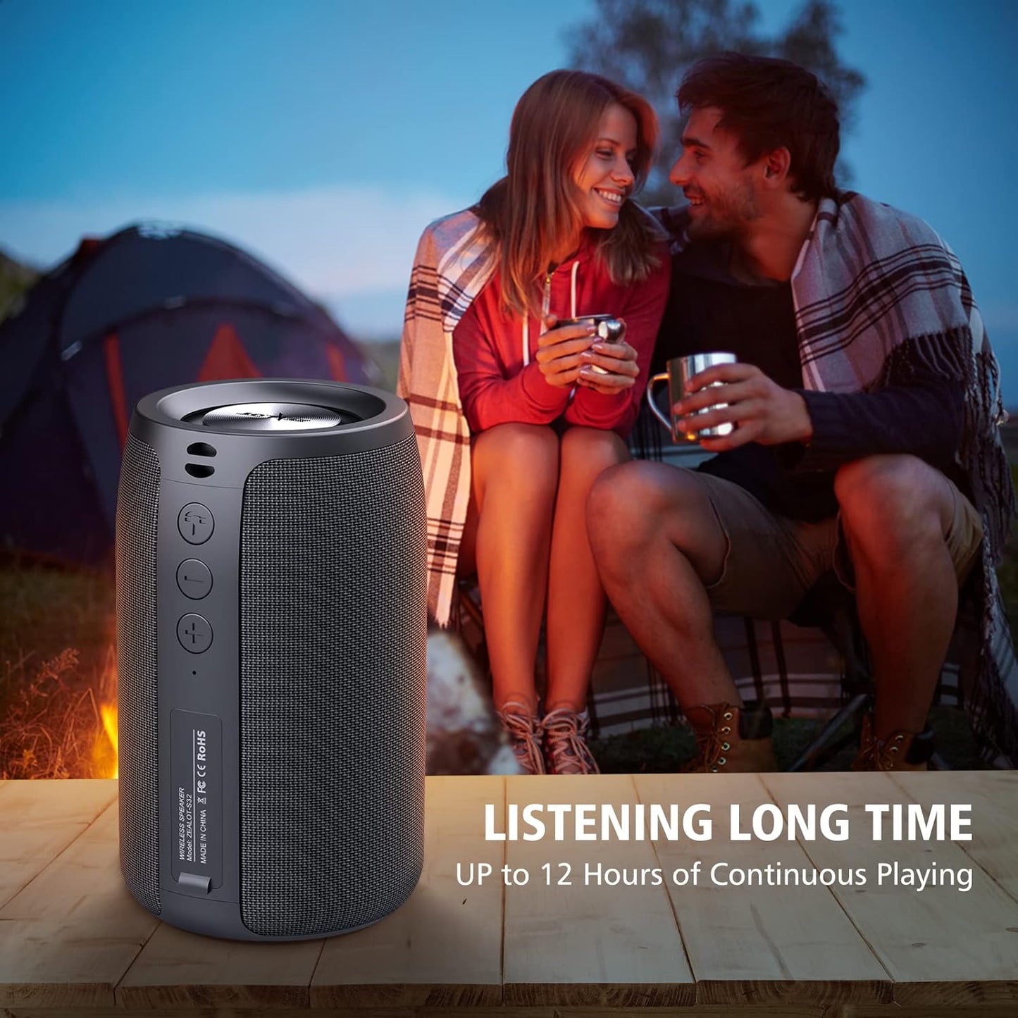 ZEALOT Portable Bluetooth Speakers, Wireless Speaker, S32 Samll Outdoor Speaker, Waterproof IPX5, Stereo Pairing/Bass/USB/MIC/TF Card/AUX for Home Outdoor Travel, Gift for Men, Kids -Black