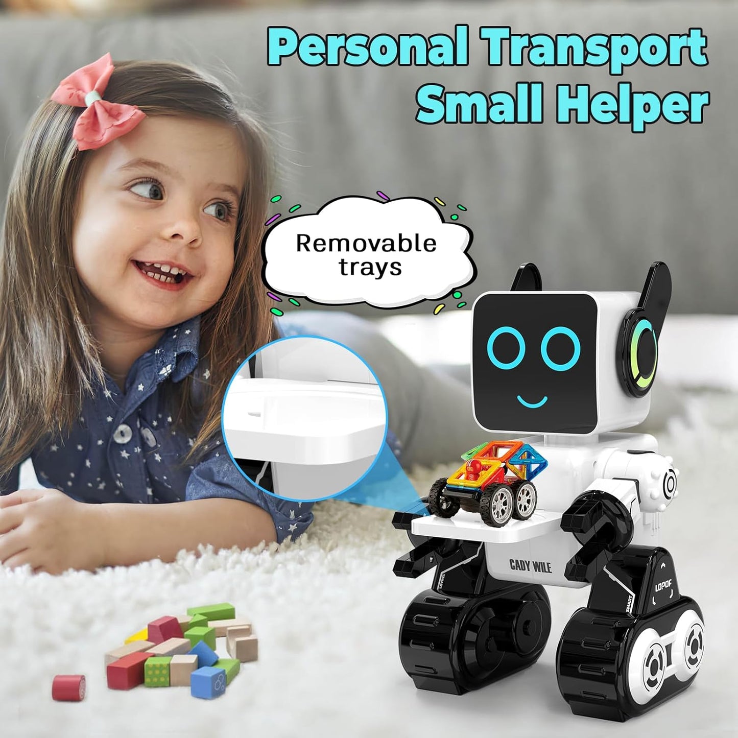 okk Robot Toys for Kids, Programmable Remote Control Robot, Interactive Toys with Coin Bank, LED and Tray, Walking Talking Singing Dancing Gift for Boys Girl(White)
