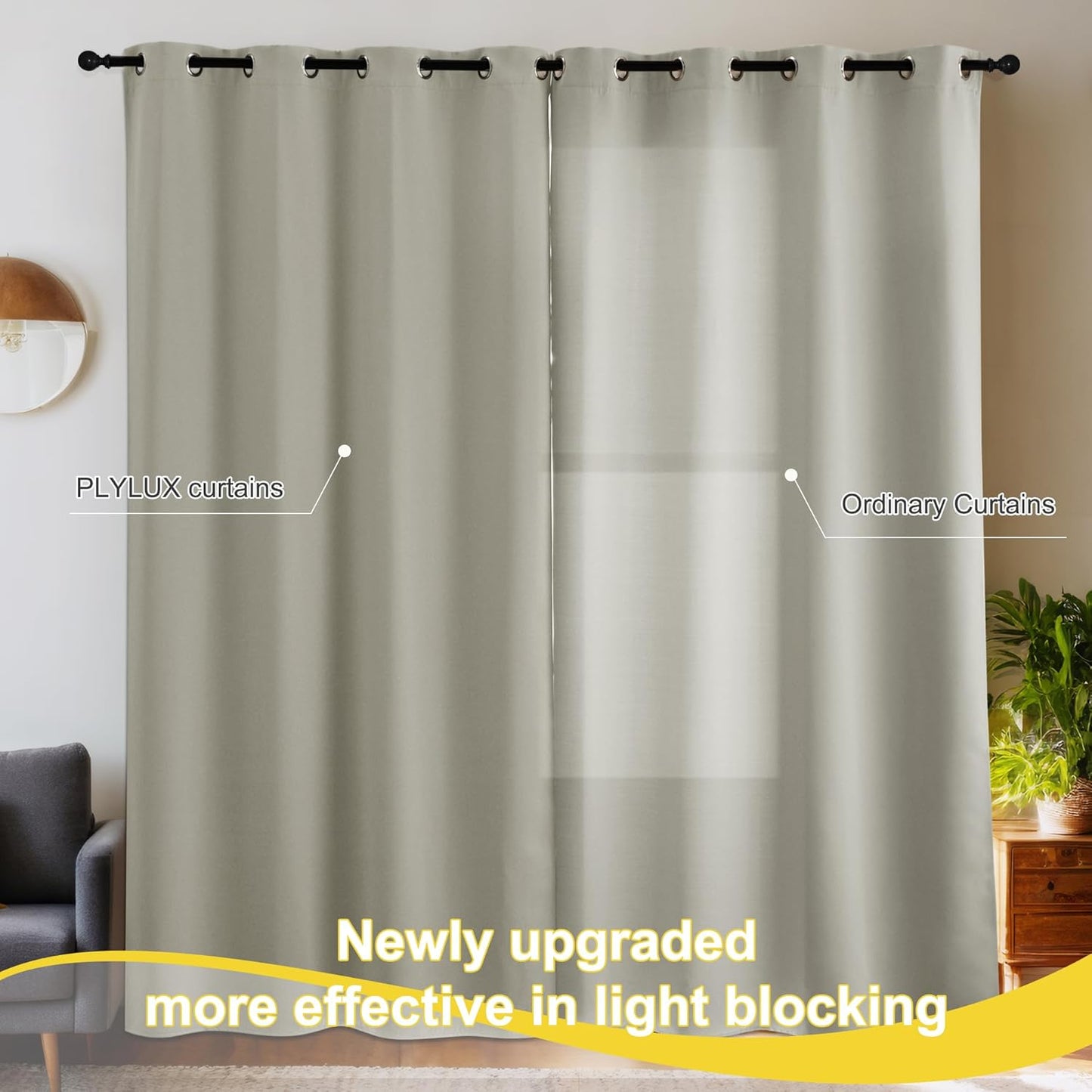 NICETOWN Plylux Blackout Curtains for Bedroom, Thermal Insulated Room Darkening Window Drapes, Energy Efficient Grommet Window Blinds Covering for Living Room, Sand, 52W x 63L in, 2 Panels