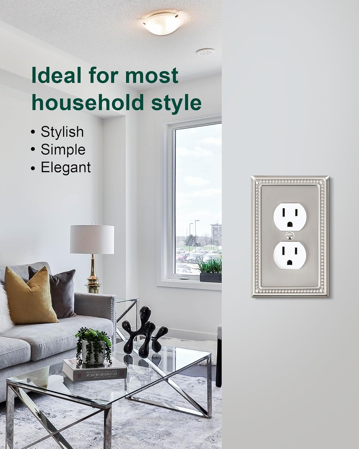 2-Pack Single Toggle Light Switch Cover Plate, Pearls Decorative Switch Plate Covers, Brushed Nickel 1 Gang Metal Wall Plate