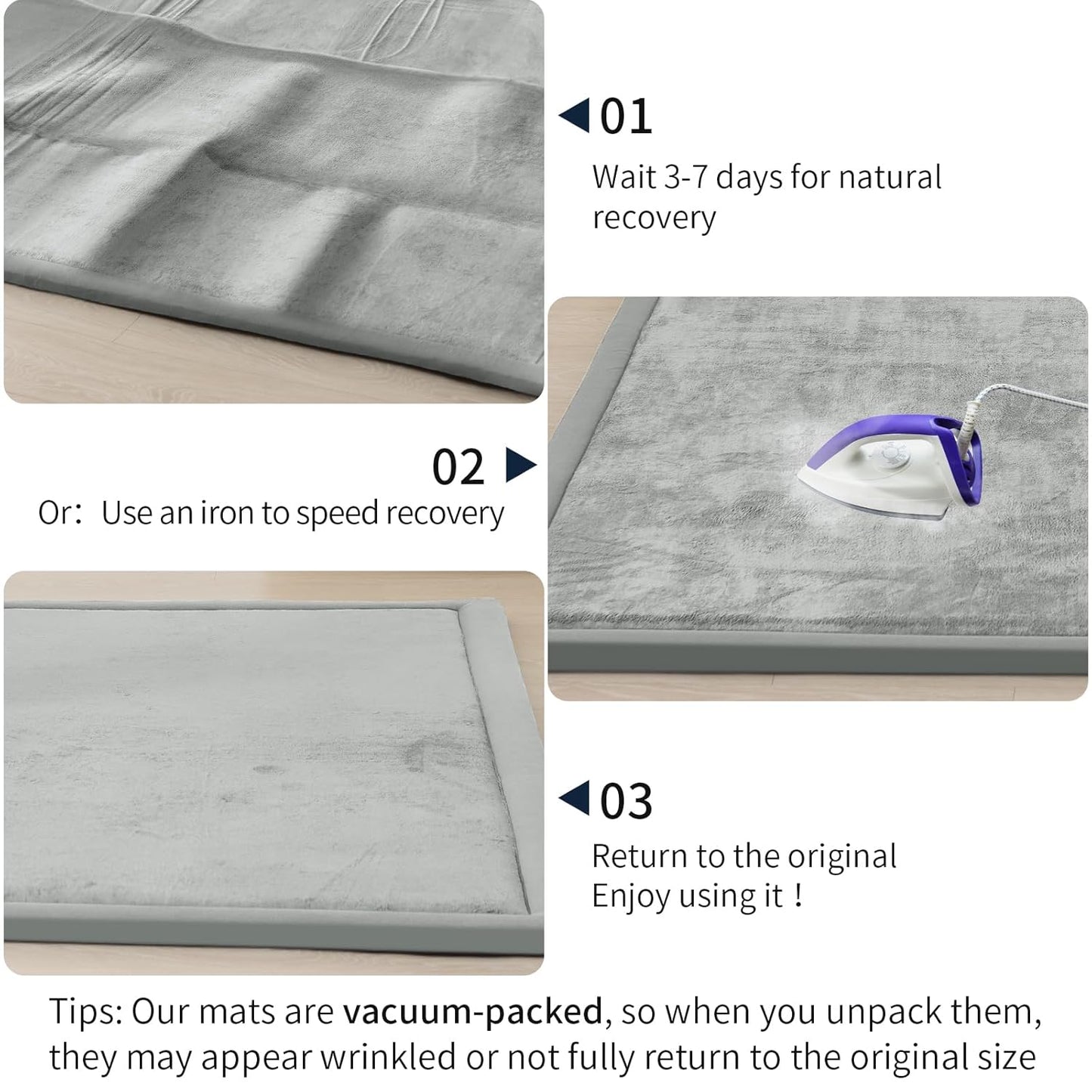 ACOMOPACK Baby Play Mat for Floor 1.3" Thick Memory Foam Play Mat 79"×118" Tummy Time Crawling with Non-Slip Bottom for Living Room,Nursery,Soft Velvet Playpen Mats for Kids,Infants(Light Grey)