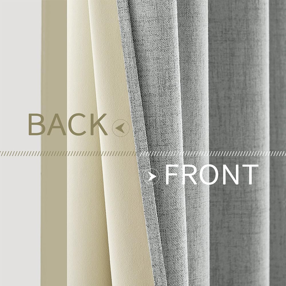 MIULEE Linen Curtains for Bedroom 100% Blackout Thermal Insulated Glacier Gray Grommet Room Darkening Curtains & Drapes for Living Room Nursery 52 x 54 Inch (2 Panels)