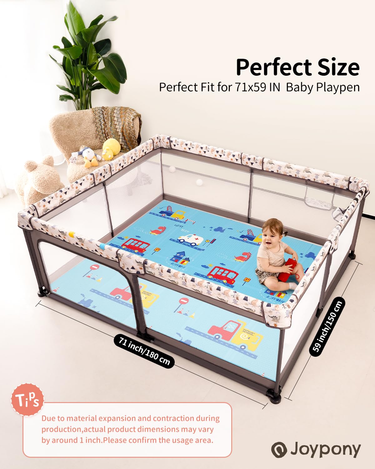 Baby Play Mat, Foldable Play Mats for Babies and Toddlers, Waterproof & Anti-Slip Baby Floor Mat for Tummy Time, Baby Mat for Floor with Travel Bag for Indoor Outdoor 71x59x0.4 inches