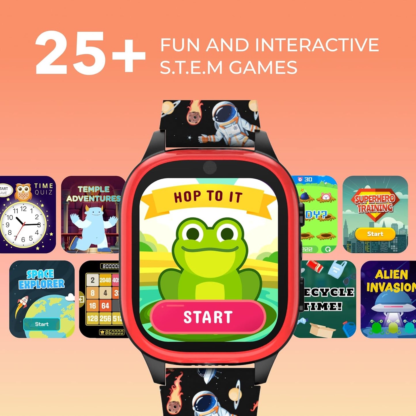 PlayZoom 4 Kids Smartwatch, Educational Tech Toy – 25+ Games, Selfie Camera, Audiobooks, Step Tracker, Water‑Resistant, Parental Controls, Long Battery, Ages 4‑12