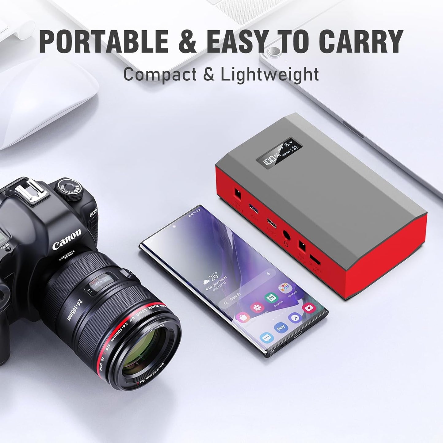 100W Portable Power Station with Foldable Solar Panel, 110V Power Bank with AC Outlet, Rechargeable Battery Generator Power supply for Outdoor, Camping, RV, Travel, Emergency Backup