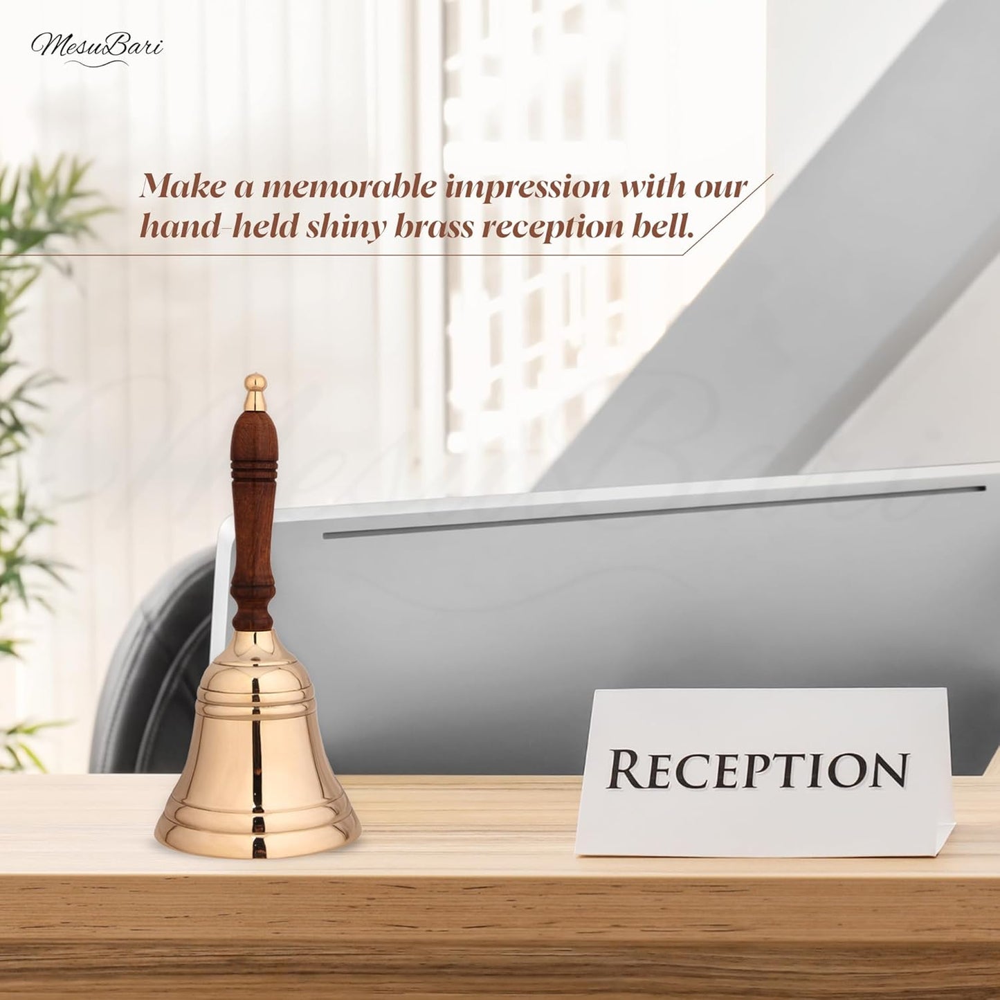 Premium Solid Brass Service Bell Large Handheld Loud Call Bell for Church School Restaurant Hotel Events Holidays Brass Finish 1 Piece 9 Inch by 4 Inch