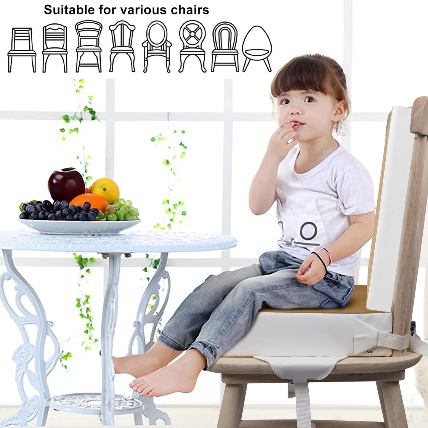 Kalawen Upgraded 2Pcs PU Washable Straps Safety Buckle Toddler Booster Seat for Kitchen Chair, Portable Travel