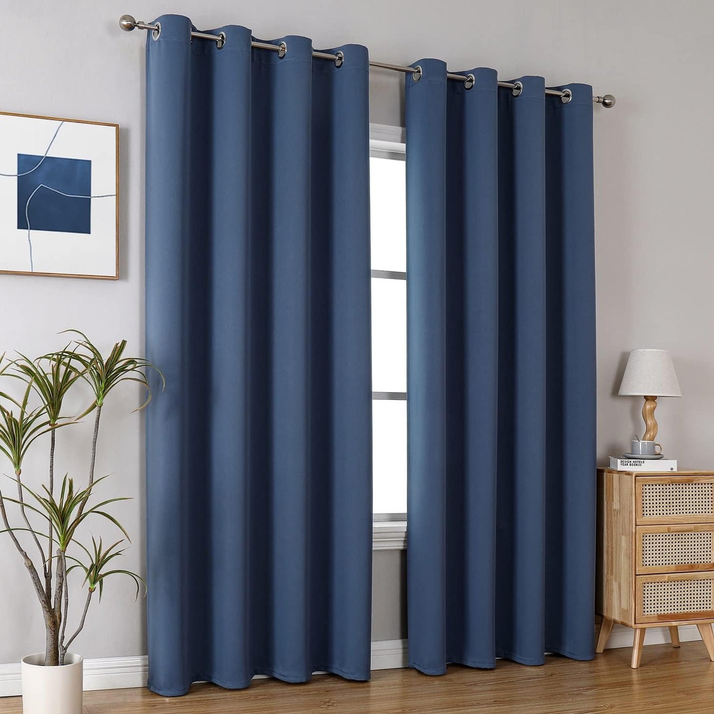 ChrisDowa Grommet Blackout Curtains for Bedroom and Living Room - 2 Panels Set Thermal Insulated Room Darkening Curtains (Stone Blue, 52W x 95L)