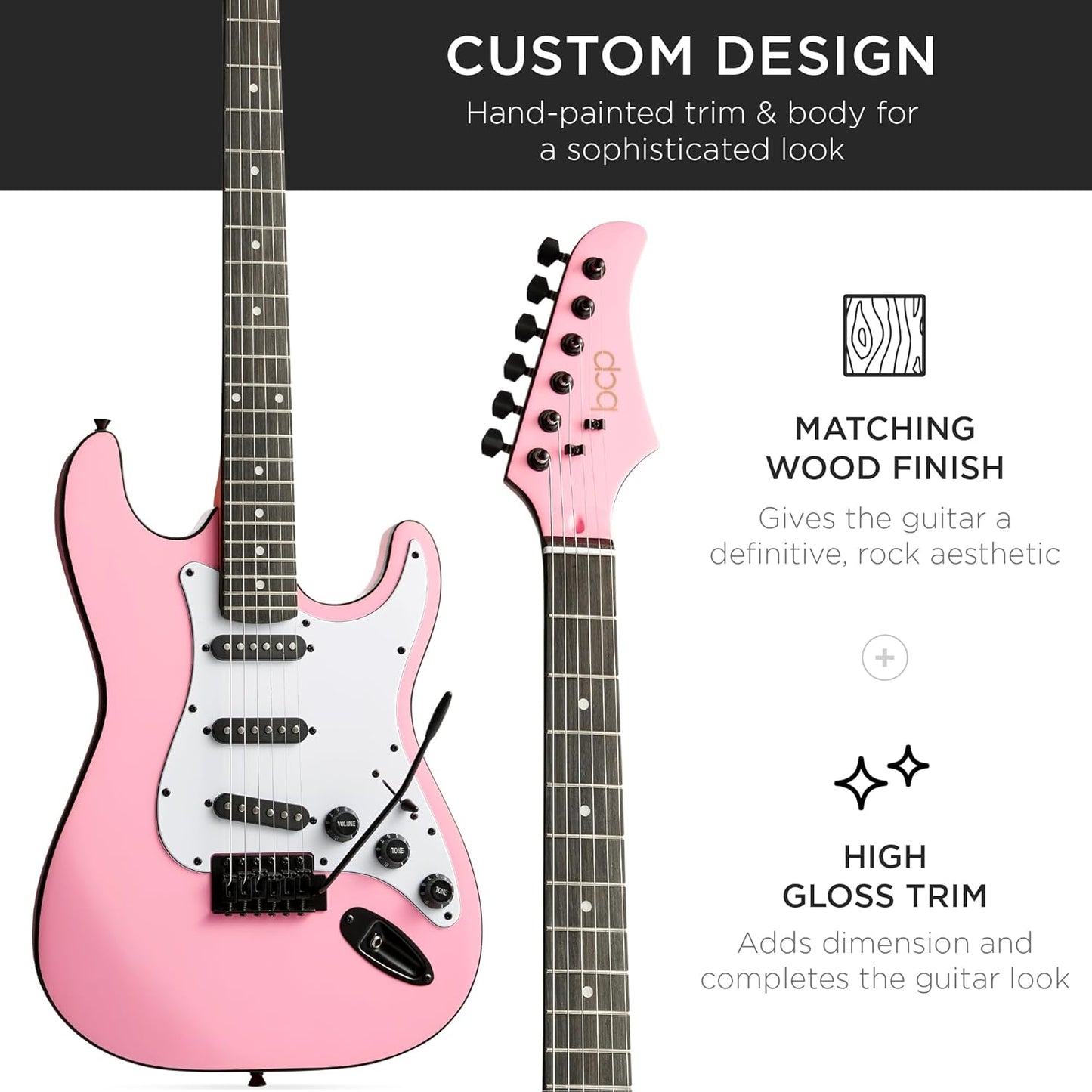 Best Choice Products 39in Full Size Beginner Electric Guitar Starter Kit w/Case, Strap, 11W Amp, Strings, Pick, Tremolo Bar - Pink