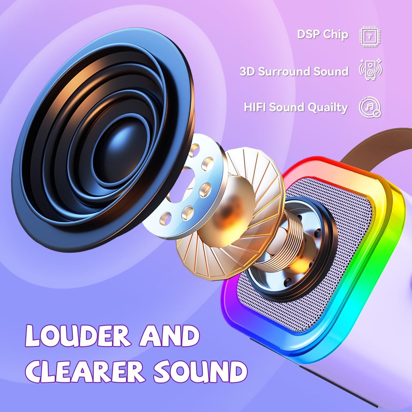 【2025 Newest】 Mini Karaoke Machine for Kids Girls & Boys - Portable Bluetooth Speaker with 2 Wireless Microphones - Kids Birthday Gifts for Ages 4-10 - Kids' Instrument Accessories - Purple