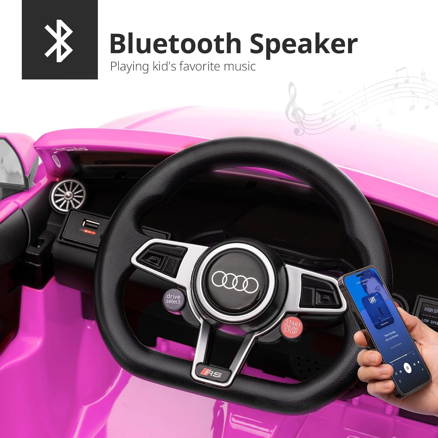 Electric Ride on Car for Kids, Licensed Audi 12V 7Ah Kids Ride-on Toy for Toddlers 3-5 Year Old Girls with Remote, Bluetooth - Hot Pink