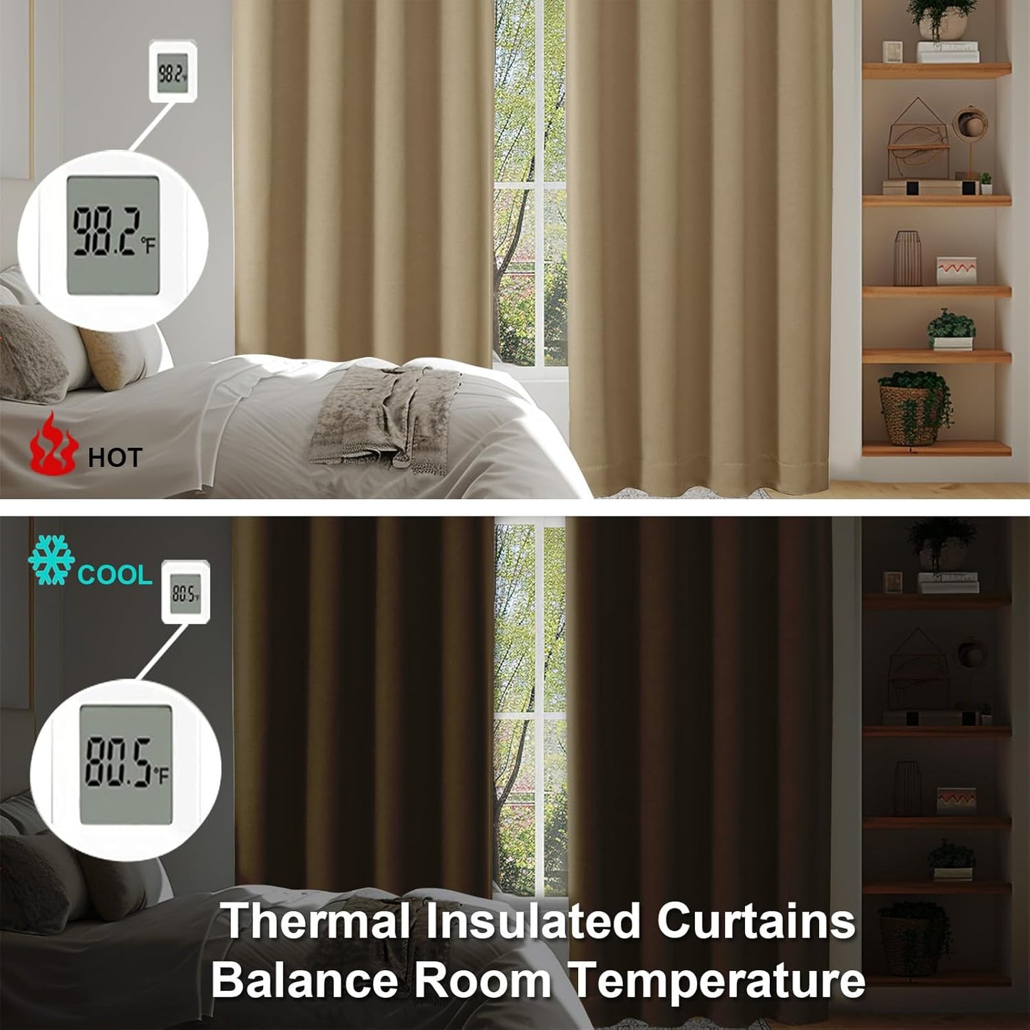 Simplebrand Ava Taupe Blackout Curtains for Bedroom 90 Inches Long 2 Panels Set, Solid Privacy Energy Saving Living Room Window Treatment Curtains Blackout Drapes, W40 x L90 Inch, Taupe